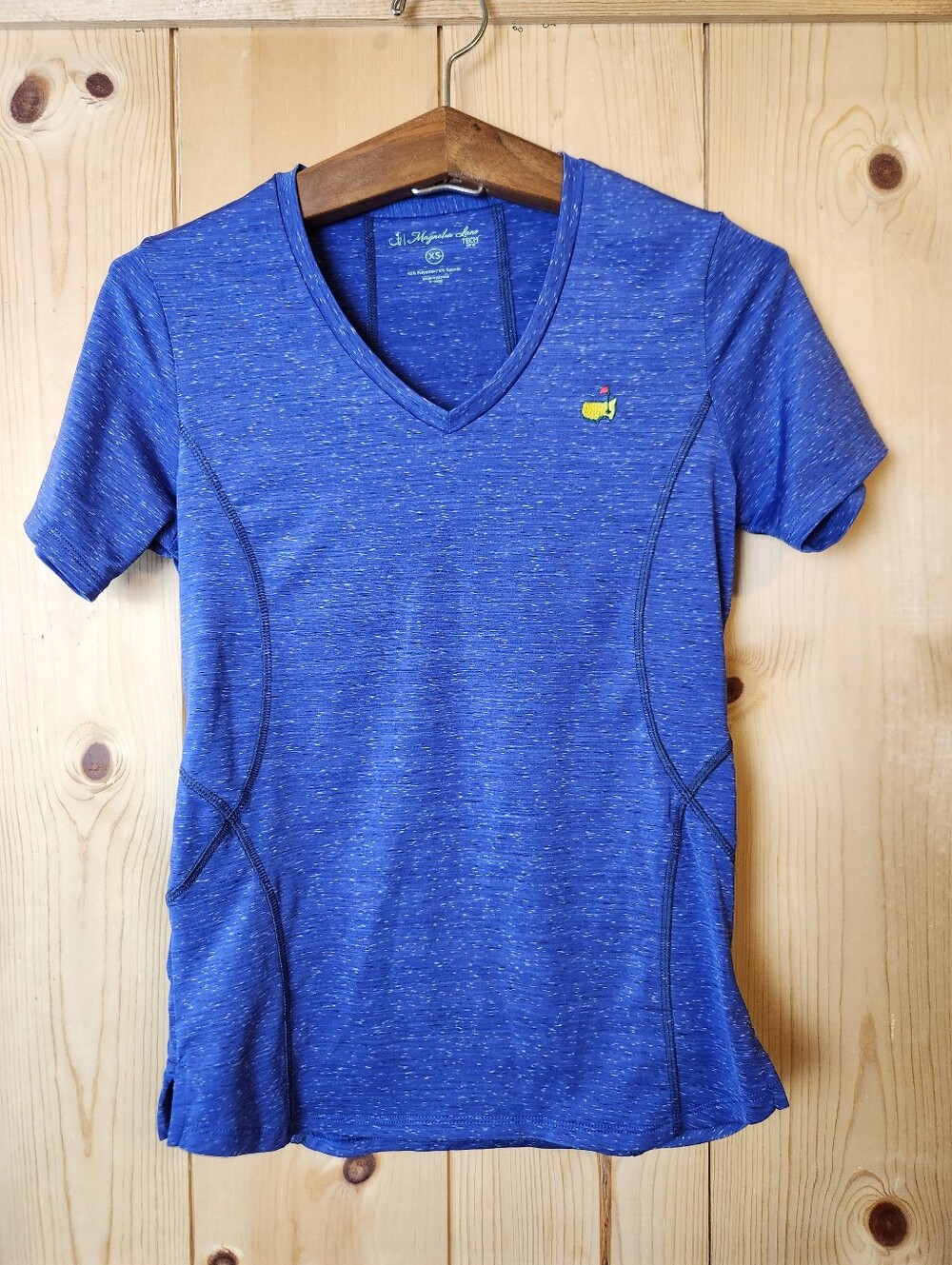 Magnolia Lane Periwinkle Blue Heathered Masters Logo Performance V-Neck SS Shirt
